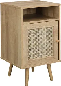 Frances Natural Wood & Woven Rattan Bedside Table, 1-Drawer Cabinet - Nightstand - Bedside Cabinets - Daals - Bedside Tables