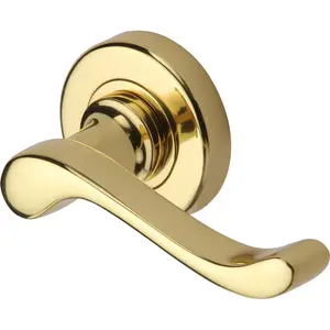 Heritage Door Handle Lever Latch on Round Rose Bedford Design (Set of 2) Polished Brass