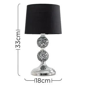 ValueLights Harmony Pair of Modern Decorative Chrome and Mosaic Crackle Glass Table Lamps with Black Shade