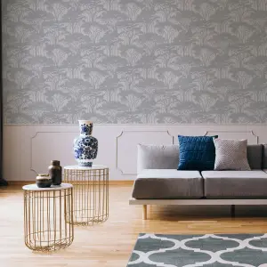 GoodHome Danson Grey Silver effect Trees Textured Wallpaper