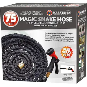 Expandable Magic Hosepipe with Solid Aluminium Ends & Multi-Function Spray Gun - Stretch Hosepipe - Extra Strength Fabric