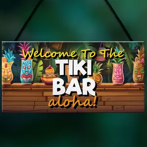 Red Ocean Tiki Bar Sign Hanging Bar Pub Plaque WELCOME Sign Aloha Cocktails Beach Decoration Garden Signs Friendship Gifts