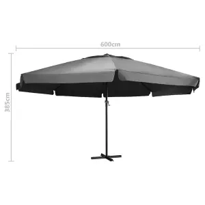 Berkfield Outdoor Parasol with Aluminium Pole 600 cm Anthracite