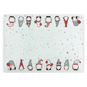 Purely Home Christmas Gonks Rectangular Glass Worktop Protector - Festive Chopping Board