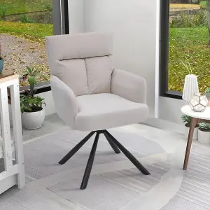 Beige Frosted Velvet Swivel Occasional Armchair Lounge Chair with Metal Legs