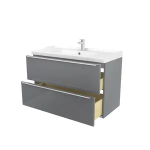 GoodHome Imandra Grey Wall-mounted Vanity unit & basin set - Includes Lana basin (W)1004mm