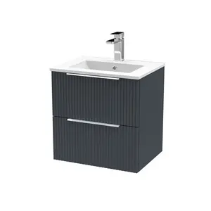 Fluted 500mm Wall Hung Single Vanity Unit Satin Anthracite