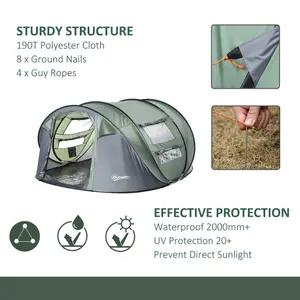 Outsunny Camping Tent Dome Pop-up Tent with Windows for 4-5 Person Dark Green