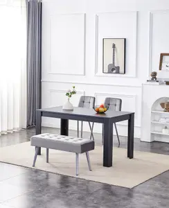 Dining Table and 2 Chairs With Bench Dark Grey Table 2 Grey Velvet Chairs Wood Table Dining Set Furniture