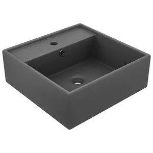 Berkfield Luxury Basin Overflow Square Matt Dark Grey 41x41 cm Ceramic