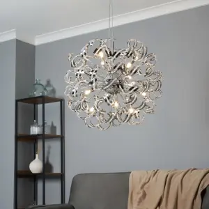 Litecraft Twirl Chrome 12 Lamp Modern Ceiling Pendant Light