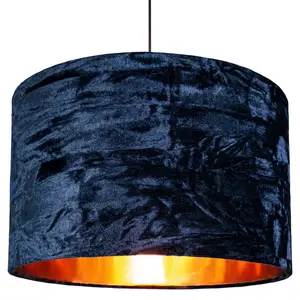 Modern Crushed Velvet Lamp Shade with Shiny Paper Inner Midnight Blue / 20cm H x 30cm W x 30cm D