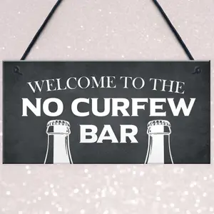 Home Bar Sign NO CURFEW BAR Funny Man Cave Bar Pub Sign Home Decor Gift