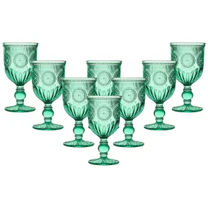 Set of 8 Vintage Luxury Turquoise Embossed Drinking Wine Glass Wine Goblets 290ml