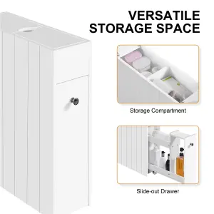 Yaheetech White Compact Bathroom Storage Cabinet with Wheels