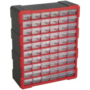 60 Drawer Parts Storage Cabinet - Wall Mounted or Freestanding - Red 380x160x475mm