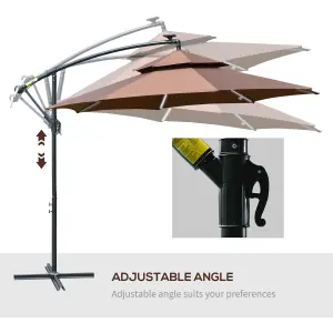 Outsunny 3(m) Cantilever Parasol Hanging Banana Umbrella w/ lights, Coffee