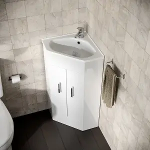 Nes Home Modern Corner Basin Sink 550 mm White Vanity Cabinet Floor Standing