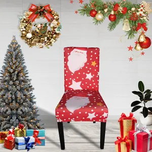 Christmas Chair Covers, Santa Claus & Snowflakes Printed, Red - 1pc