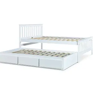 Malvern White 3 Drawer Wooden Double Bed With Trundle