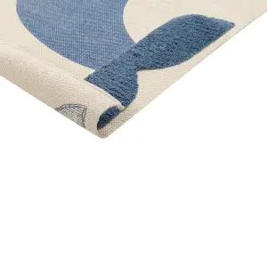 Cotton Kids Rug Whale Print 80 x 150 cm Beige and Blue SELAI