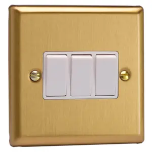 Varilight 3-Gang 10A 1- or 2-Way Rocker Switch Brushed Brass