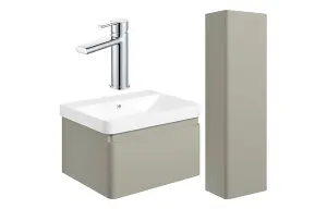 Aquarius Sophie 605MM Vanity Unit Matt Latte Tall Boy Set with Chrome Brassware