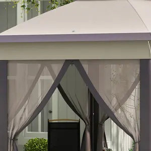 Outsunny 3x4m Hexagon Gazebo w/ Metal Frame Mesh Curtains Outdoor Garden, Beige