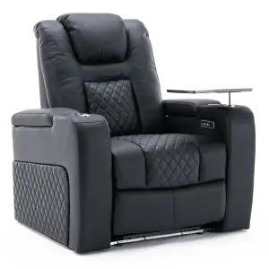 Broadway Cinema Electric Recliner Chair USB Charging Led Base With Tray (Black)