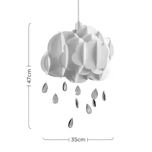 Valuelights Children's White Rain Cloud Ceiling Pendant Light Shade With Acrylic Jewel Raindrop Droplets