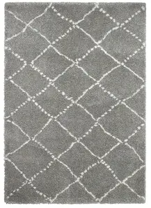 Grey/Cream Rug, Geometric Stain Resistant Rug with 4cm Thick, Modern Shaggy Moroccan Rug for DiningRoom-160cm (Circle)