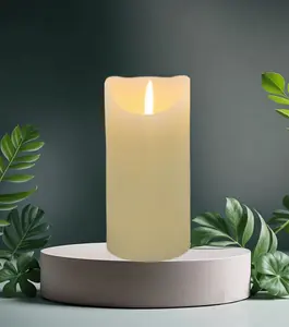 Flickering LED Battery Candle Flameless Realistic Cream Pillar Candle 23cm