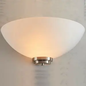 2 PACK Dimmable LED Wall Light Satin Chrome White Line Pattern Glass Shade Lamp