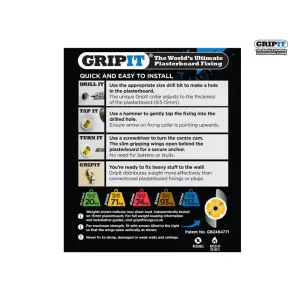 Gripit Yellow Plasterboard Fixings 15mm - Pack of 25 Durable Wall Anchors