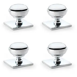 4 PACK - Classic Round Cabinet Door Knob & Matching Backplate Polished Chrome 34mm Handle