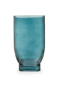 Interiors by Premier Blue Glass Vase, Minimalist Flower Vase, Decorative Glass Vase in Curves, Small Flower Vase for Living Room