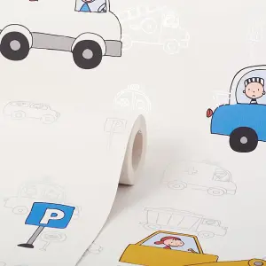 Kids Wallpaper Cars Fire Engine Police Taxi Truck Digger White Metallic Silver