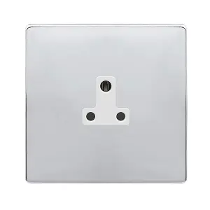 Polished Chrome Screwless Plate 1 Gang 2A Round Pin Socket - White Trim - SE Home