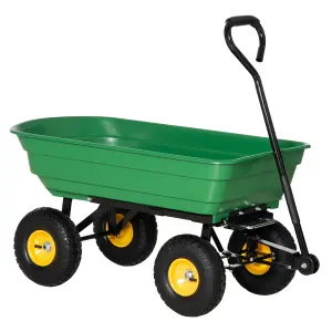 Outsunny 75L Garden Cart Trolley Dump Wheelbarrow Trailer Truck 4 Wheels Green