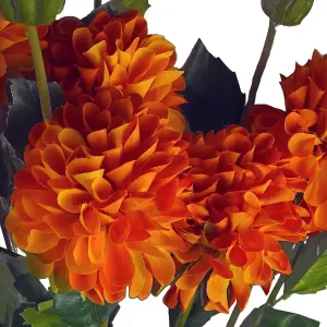 Pack of 6 x 75cm Artificial Dahlia PomPom Flower Stem Orange