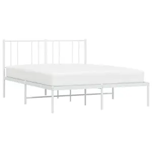 Berkfield Metal Bed Frame with Headboard White 150x200 cm 5FT King Size