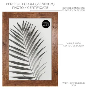 PF&A Rustic Wood Effect A4 Poster Picture Frame With Glass