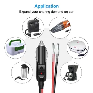 2pcs 16AWG 12V/24V Car Cigarette Lighter Male Plug with Leads, Replace Extension Cable, Cigar Female Socket Plug Extension Cable