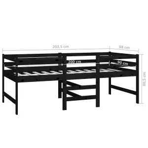 Berkfield Mid-high Bed Black Solid Pinewood 90x200 cm