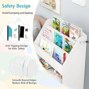 COSTWAY Kids Bookshelf Wooden Children Book Display Rack W/ 2 Foldable Drawers