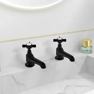 BATHWEST 1 Pair Basin Sink Taps Cross head Sink Brass Faucet Basin Pillar Tap Matte Black