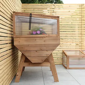 Woodside Cold Frame Greenhouse + Raised Wooden Planter - LARGE