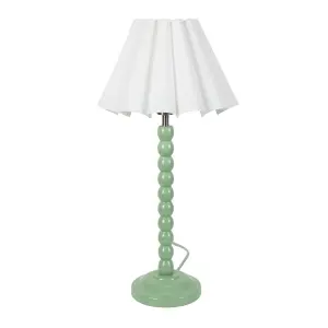 ValueLights Bobbins Sage Green Table Lamp with White Scallop Tapered Lamp Shade and LED Bulb