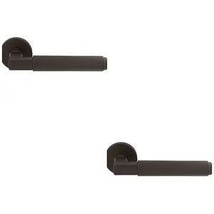 2 PACK - Premium Smooth Door Handle Set - Matt Bronze Angled Lever on Round Rose