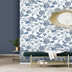 Rasch Hydrangea Blue Printed Wallpaper Roll Bedroom Hallway Wall Decor Sample Only